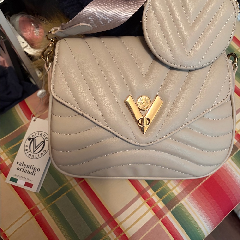 Valentino Orlandi Cream Quilted Crossbody Bag